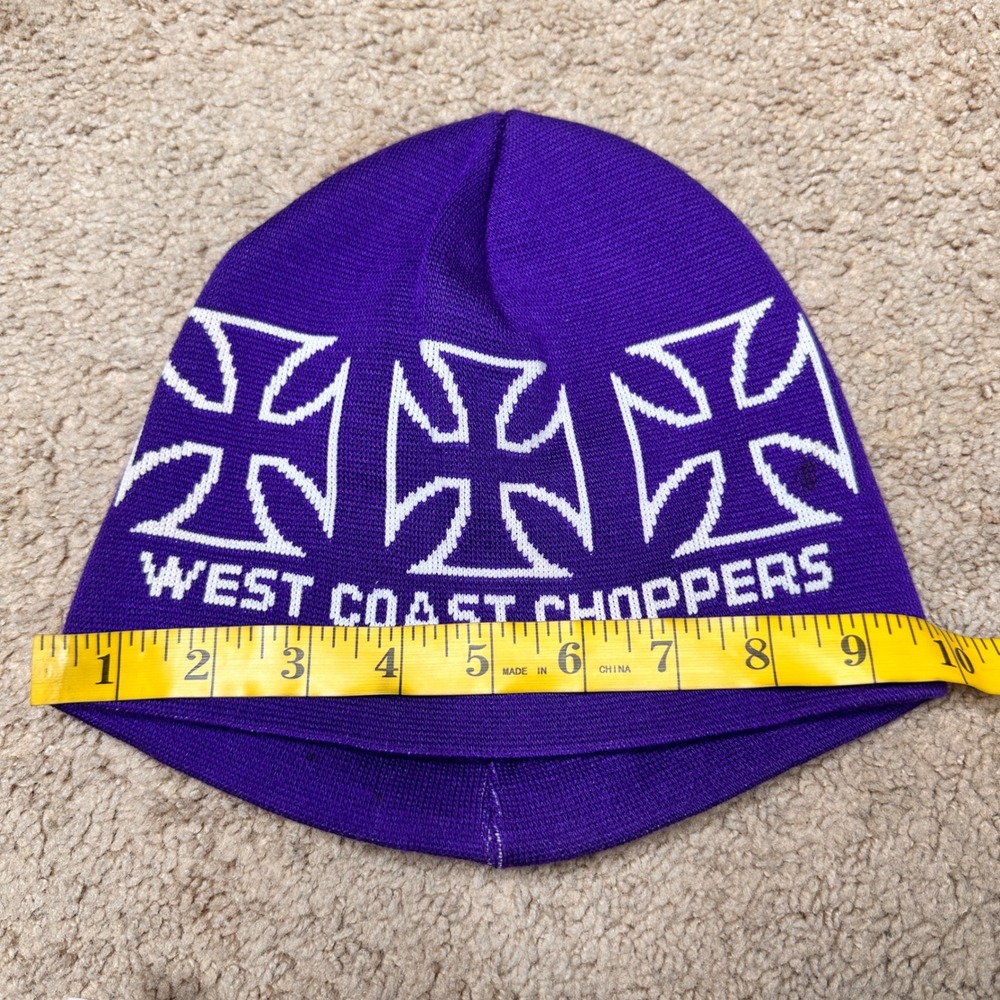 West Coast Choppers Purple Iron Cross Knit Beanie Hat Made in USA Y2K Biker Moto - Picture 6 of 7